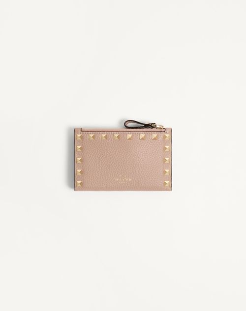 Valentino Garavani - Rockstud Grainy Calfskin Cardholder With Zipper - Poudre - Woman - Wallets And Small Leather Goods