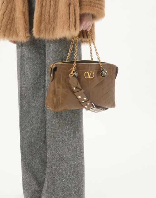 Valentino Garavani - Valentino Garavani Panthea Shoulder Bag In Nappa Leather With Chevron Pattern - Tundra - Woman - Totes