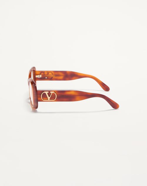Valentino - Rectangular 70's Acetate Glasses - Beige - Unisex - Eyewear