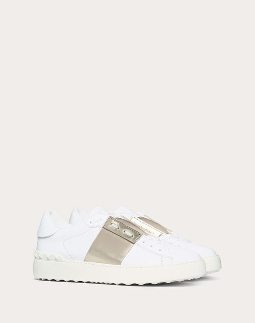 Valentino Garavani - Open Sneaker With Metallic Stripe - White/platinium - Woman - Shoes