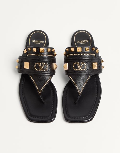 Valentino Garavani - Plaster Caster Buffalo Thong Sandal - Black - Woman - Slides And Thongs