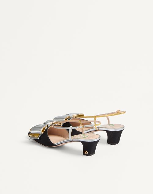 Valentino Garavani - Bowow Slingback Pumps In Moirè Fabric 45mm - Black/silver/antique Gold - Woman - Pumps
