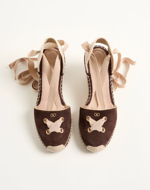 Valentino Garavani - Resort-keilabsatz Aus Spaltleder 75mm - Ebenholz - Frau - Espadrilles Und Wedges