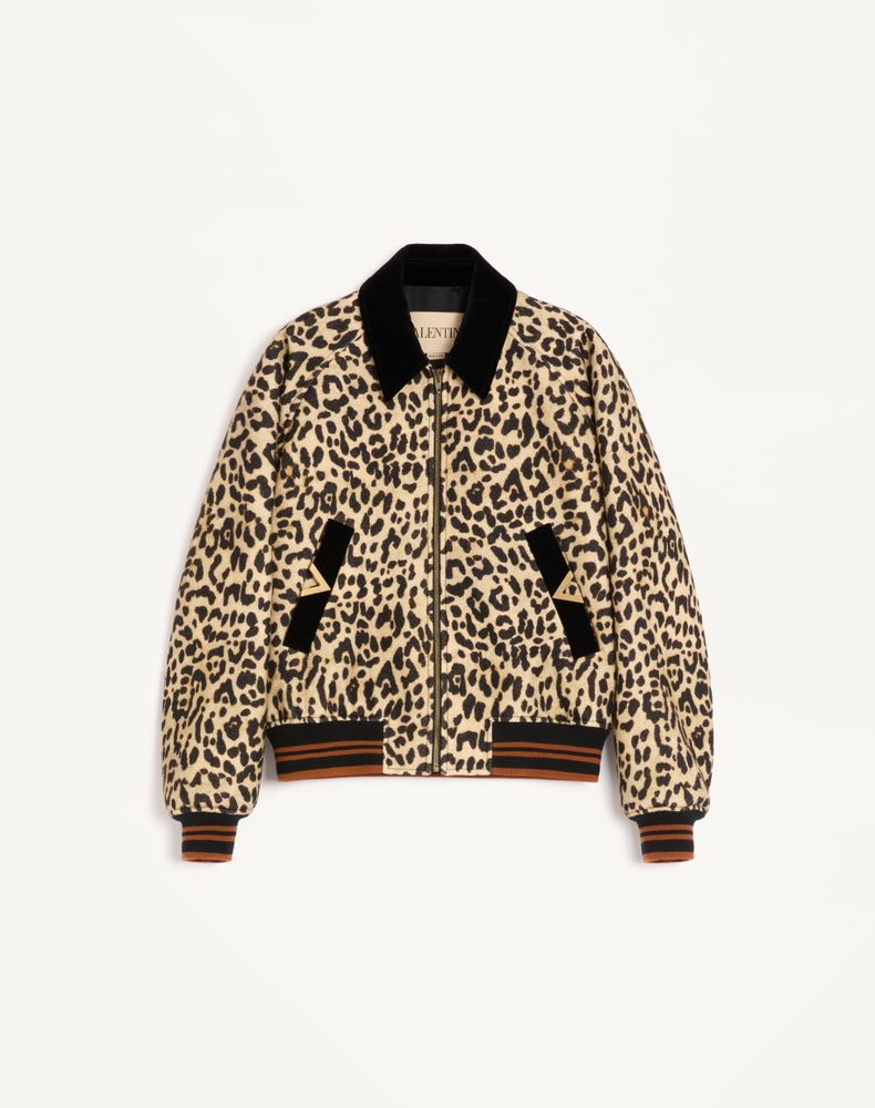 Valentino Men's Animal Print Bomber Jacket In Wool Drape With Vgold On Side Pockets Man 52
