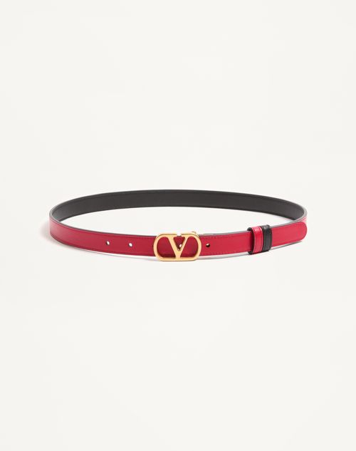 Valentino Garavani - Reversible Vlogo Signature Belt In Glossy Calfskin 20 Mm - Black/pure Red - Woman - Belts