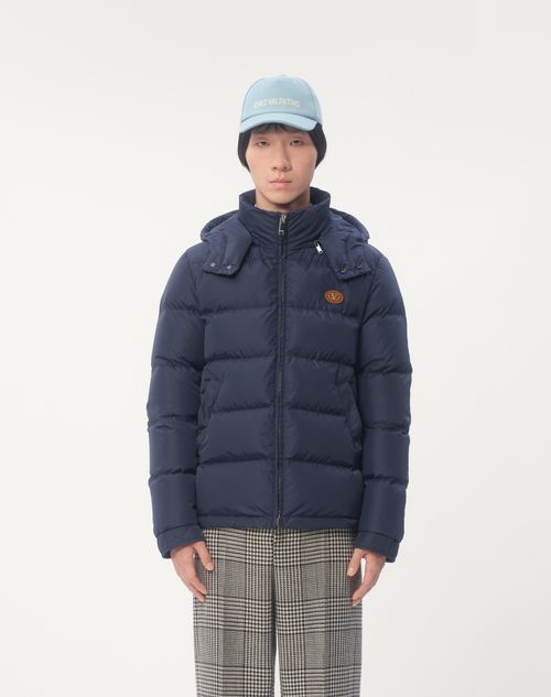 Valentino - Nylon Hooded Down Jacket With Vlogo Patch - Blue - Man - Outerwear