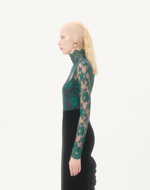 Valentino - Lace Top - Marine/emerald - Woman - Shirts & Tops