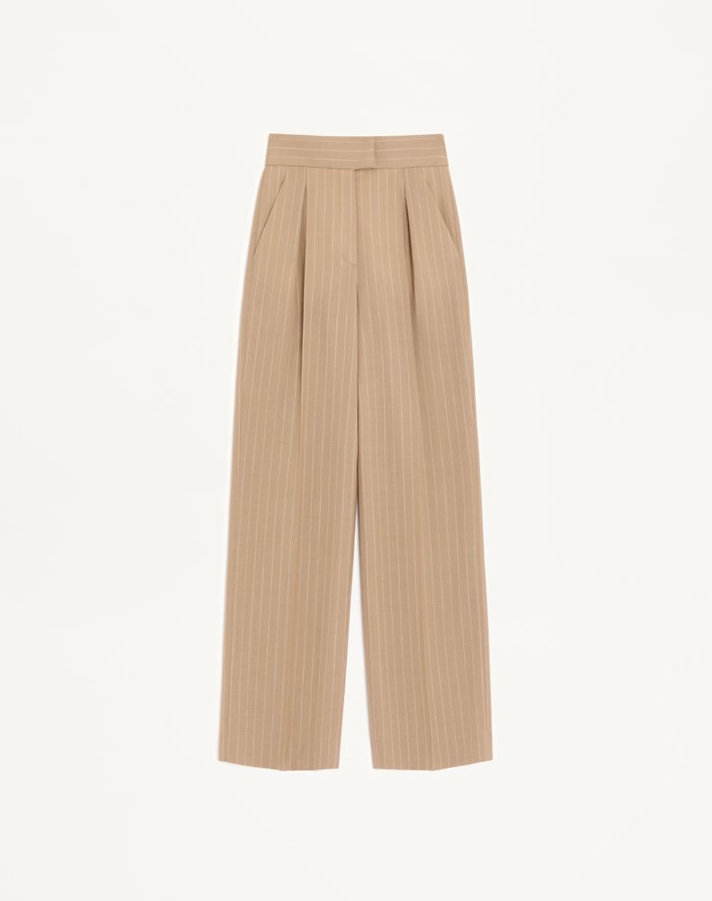 Valentino Mujer Marfil Pantalón De Lana A Rayas Difuminadas Beis/ 38