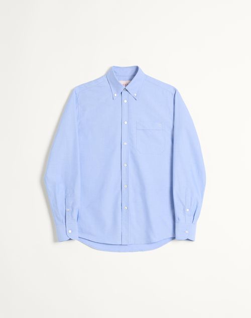 Valentino - Baumwollhemd Mit Vlogo-stickerei - Himmelblau - Mann - Hemden