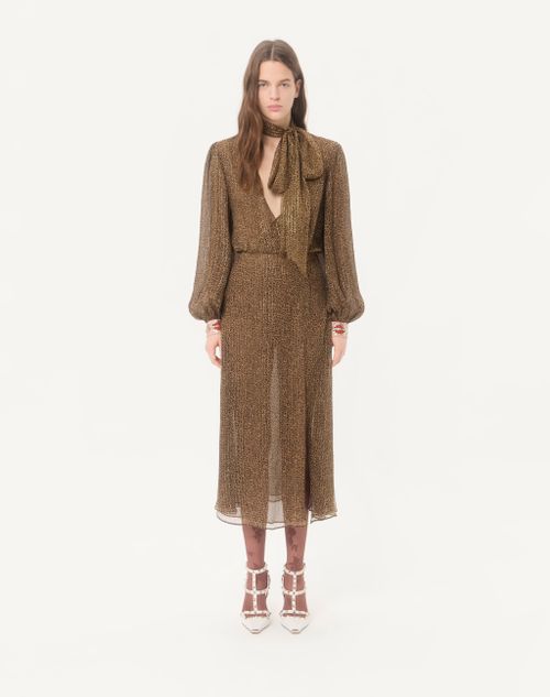 Valentino - Creponne Lamé Dress With Embroidered Fauve Eclat Print - Animal Print - Woman - Dresses
