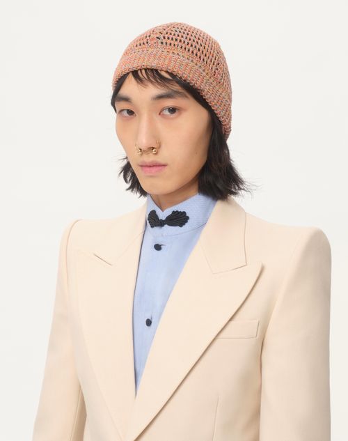 Valentino Garavani - Vlogo Signature Knitted Beanie In Linen And Cotton - Ochre - Man - Hats And Gloves