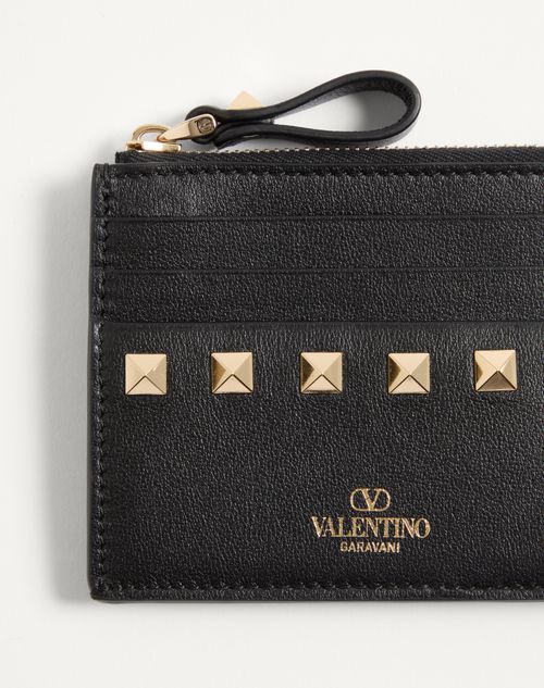 Valentino Garavani - Rockstud Calfskin Cardholder With Zipper - Black - Woman - Wallets And Small Leather Goods