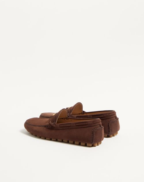 Valentino Garavani - Driver Fastaway Loafer In Deerskin Suede - Bark Brown - Man - Loafers And Driver