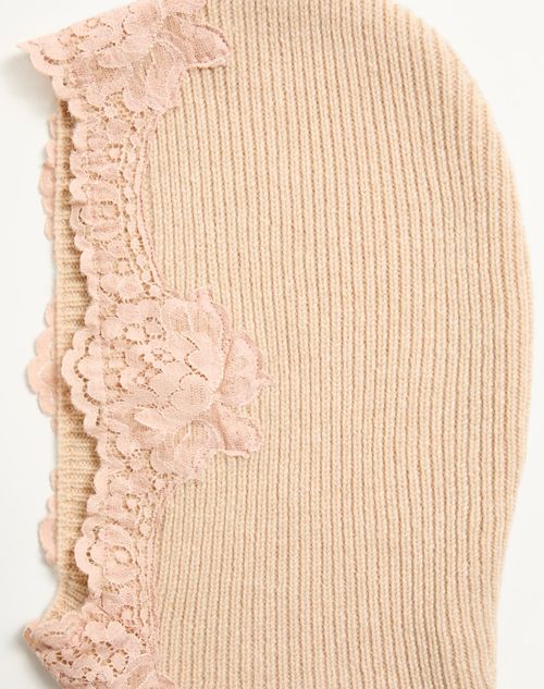 Valentino Garavani - Vlogo Signature Cashmere And Lace Hood - Alabaster - Woman - Hats And Gloves