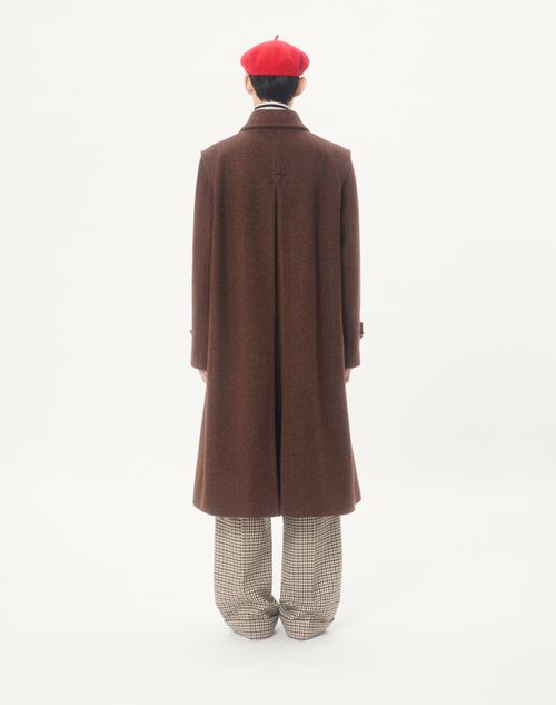 Valentino - Valentino Single-breasted Coat In Melange Wool Drape With Vgold On Side Pockets - Maroon - Man - Coats And Blazers