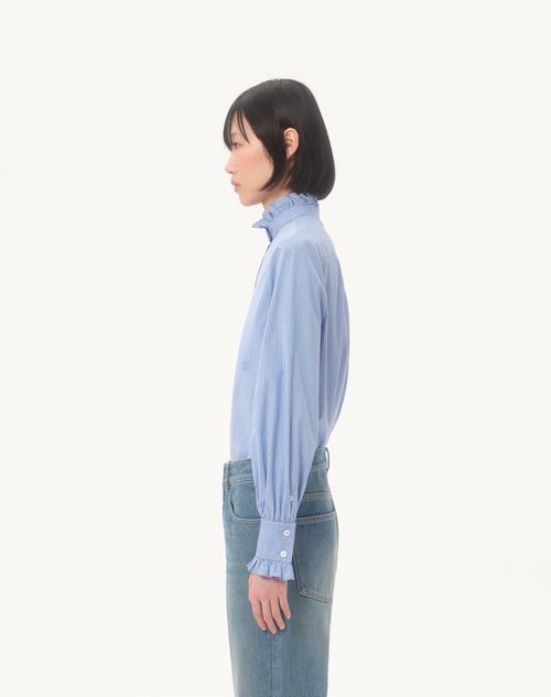 Valentino - Classic Stripe Popeline Shirt - Iris Liliac - Woman - Shirts And Tops