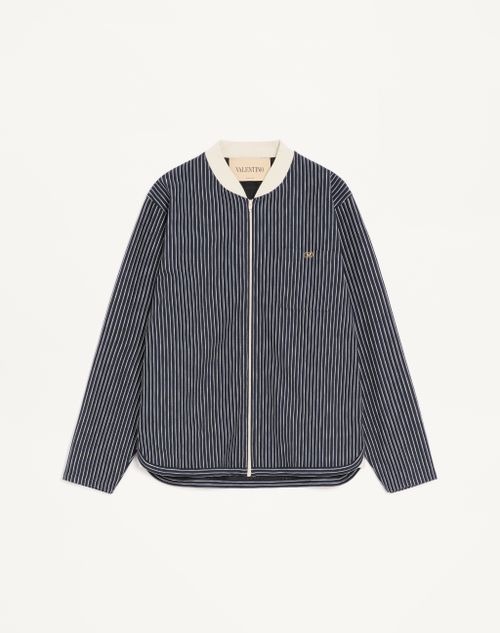 Valentino - Valentino Viscose Sweatshirt With Striped Vlogo - Navy/butter - Man - T-shirts And Sweatshirts