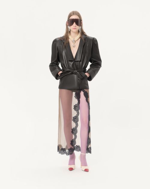 Valentino - Long Skirt In Sheer Tulle - Olive Green/black - Woman - Lingerie