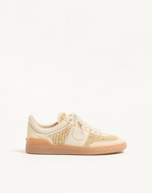 Valentino Garavani Upvillage Trainer In Woven Raffia Fabric Woman Beige/butter 41