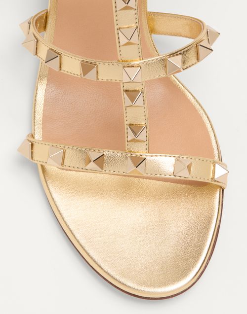 Valentino Garavani - Rockstud Slide Sandal In Laminated Nappa 60mm - Antique Brass - Woman - Sandals