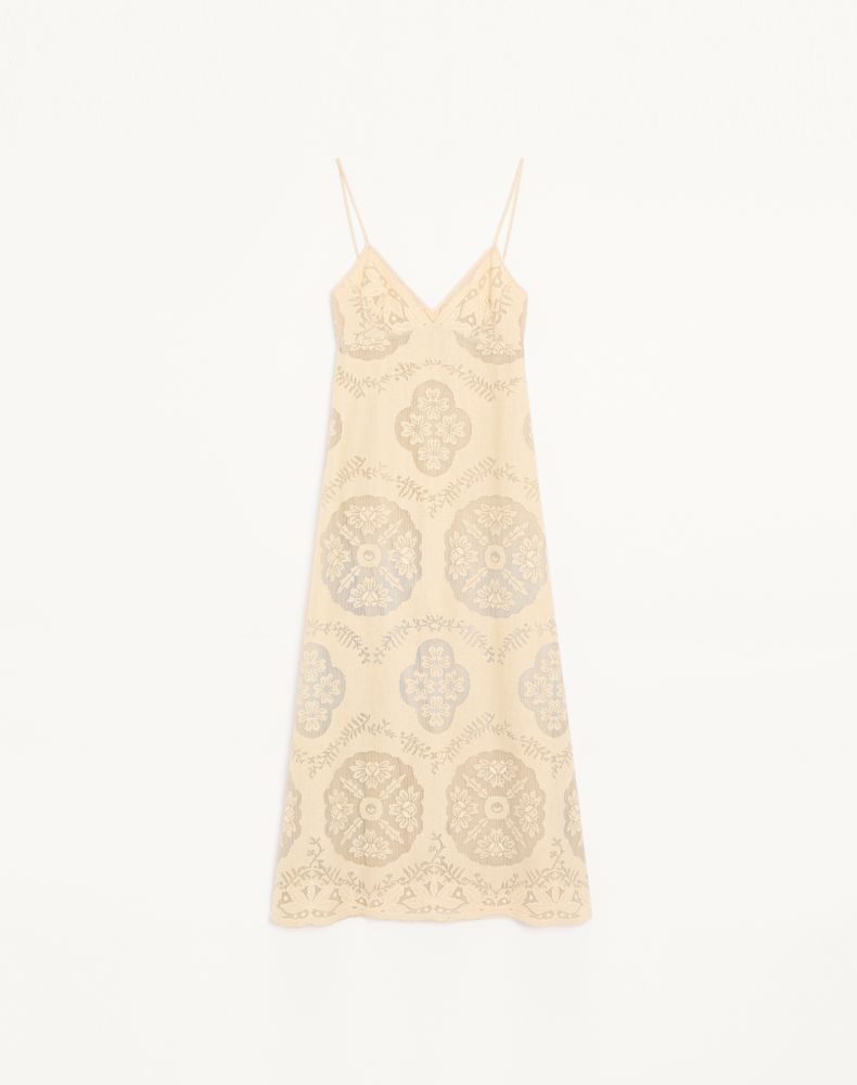 Valentino Women's Ecru/Silver Midi Dress In Floral Stamp Blanket Woman 46