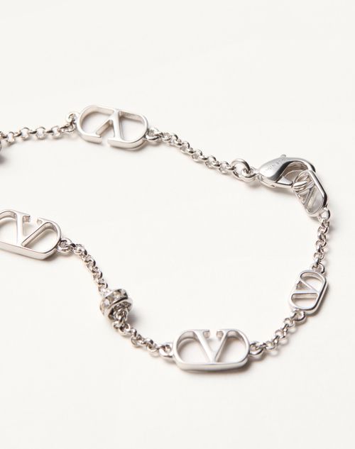 Valentino Garavani - Vlogo Signature Metal And Crystal Bracelet - Palladium/crystal - Woman - Jewelry