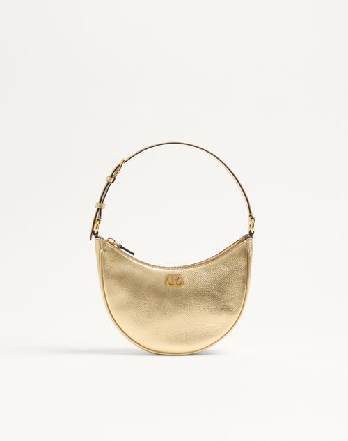 Valentino Garavani Vlogo Signature Mini Hobo Bag In Laminated Grainy Calfskin Woman Antique Brass Onesize
