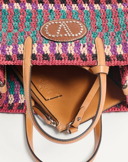 Valentino Garavani - Vロゴ シグネチャー ラフィア トート - マルチカラー/サドルブラウン - メンズ - トート