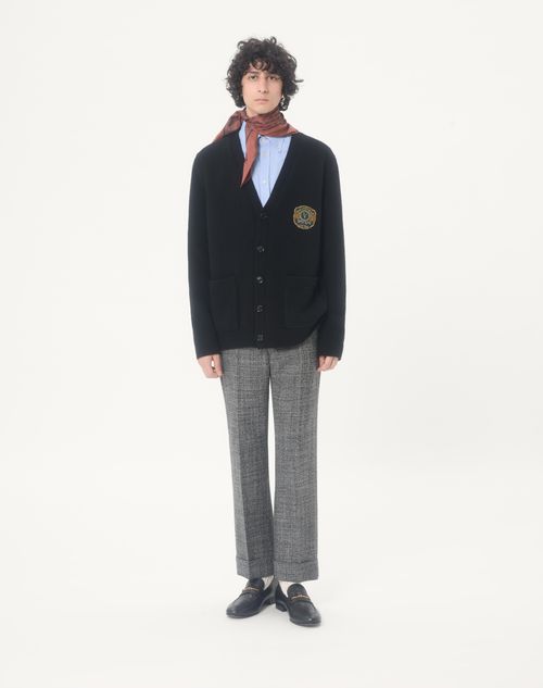 Valentino - Valentino Wool Cardigan With Embroidered Valentino Patch - Black - Man - Knitwear