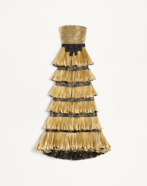 Valentino Long Dress In Jacquard Reps Lamé Woman Black/gold 44 In Multi