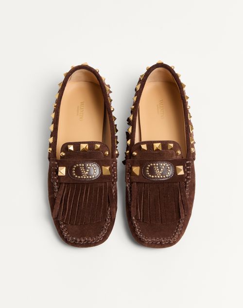 Valentino Garavani - Plaster Caster Driver Loafer In Suede With Fringes - Fondant - Woman - Loafers & Oxford