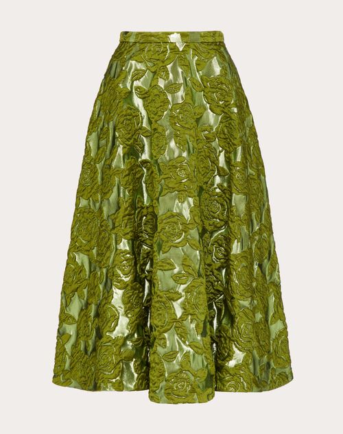 Valentino Rose-brocade Midi Skirt In Green