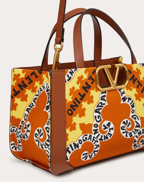 Valentino Garavani - Canvas Vlogo Signature Handbag With Mini Bandana Print - Saddle Brown/multicolor - Woman - Totes