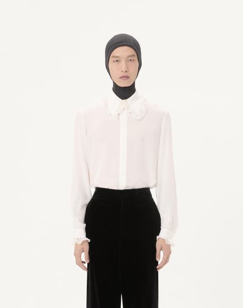 Valentino - Valentino Crepe De Chine Silk Shirt With Ruffles - Ivory - Man - Shirts