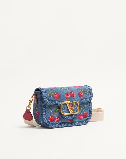 Valentino Garavani - Valentino Garavani Alltime Denim Shoulder Bag With Cherryfic Embroidery - Denim/multicolour - Woman - Shoulder Bags