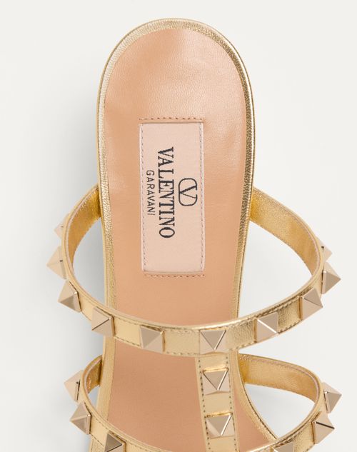 Valentino Garavani - Rockstud Slide Sandal In Laminated Nappa 60mm - Antique Brass - Woman - Sandals
