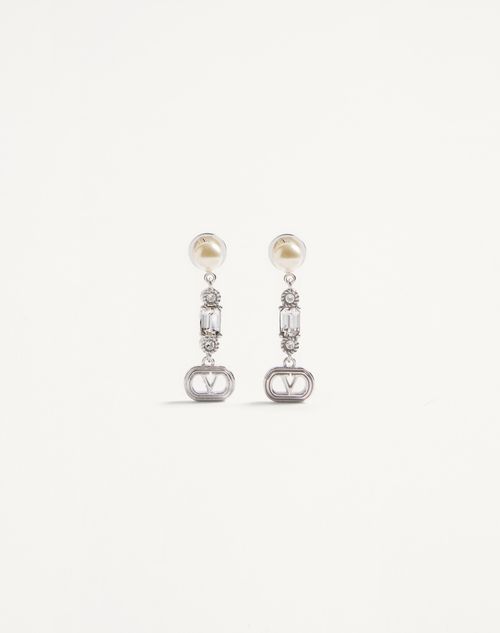 Valentino Embellished Ovalette Earrings In Rhodium