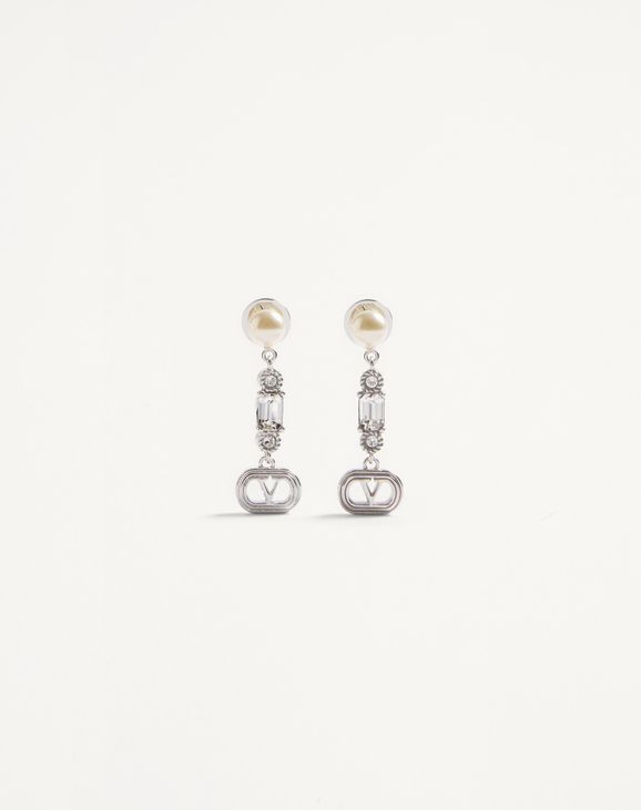 【お値下げしました】 VALENTINO メタル×スワロフスキークリスタルピアス オヴァレット メタル X パール X スワロフスキー®クリスタル ピアス