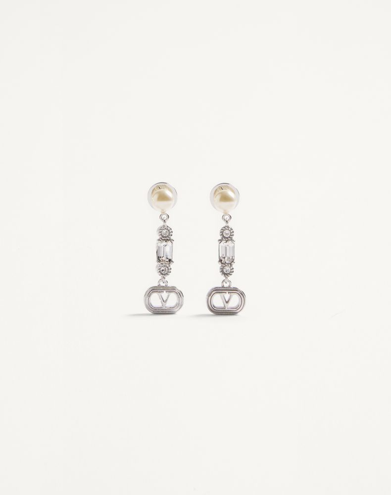 Valentino Garavani Women's Rhodium Ovalette Metal, Pearl And Swarovski Crystal Earrings Woman Uni