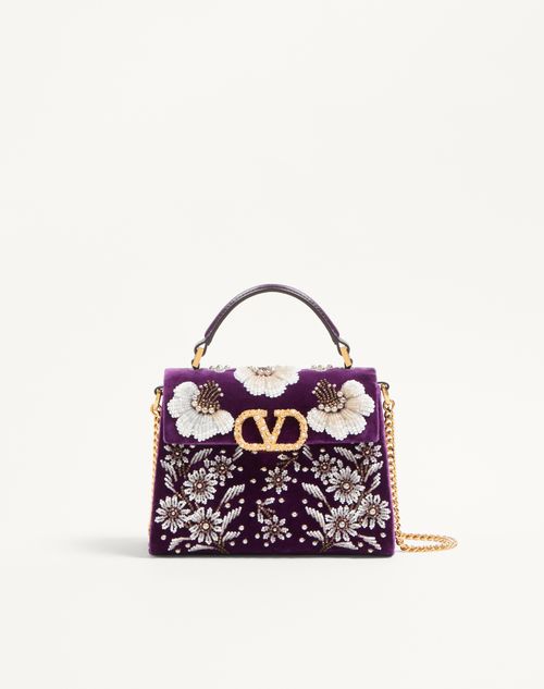 Valentino Garavani - Valentino Garavani Mini Vsling Embroidered Handbag With Jewel Logo - Purple - Woman - Top Handle Bags