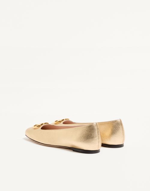 Valentino Garavani - Ballerina Vlogo Signature In Nappa Laminata - Oro - Donna - Ballerine
