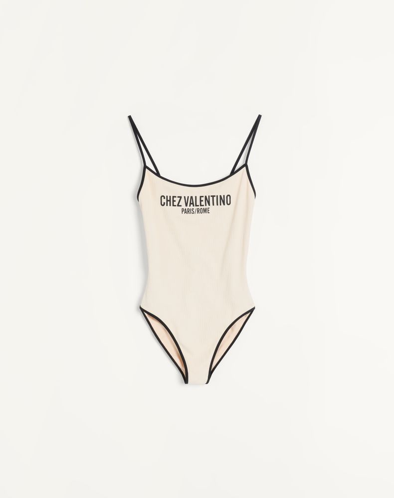 Valentino Women's Birch/Black Lycra Piqué Swimsuit Woman Xl
