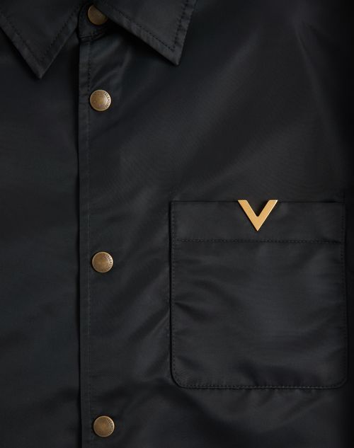 Valentino - Valentino Nylon Shirt Jacket With Vgold - Black - Man - Outerwear