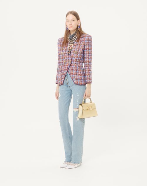 Valentino Garavani - Valentino Garavani Vsling Small Handbag In Laminated Calfskin With Jewel Logo - Antique Brass - Woman - Top Handle Bags