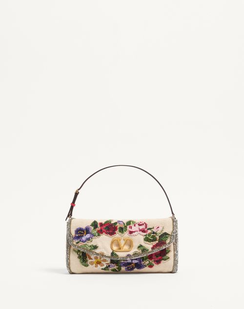 Valentino Vain Soft Leather-trimmed Embellished Canvas Shoulder Bag In Multi