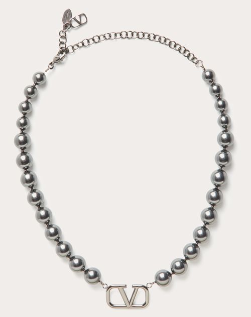 Valentino Garavani Vlogo Signature Metal Choker With Swarovski® Pearls In Ruthenium