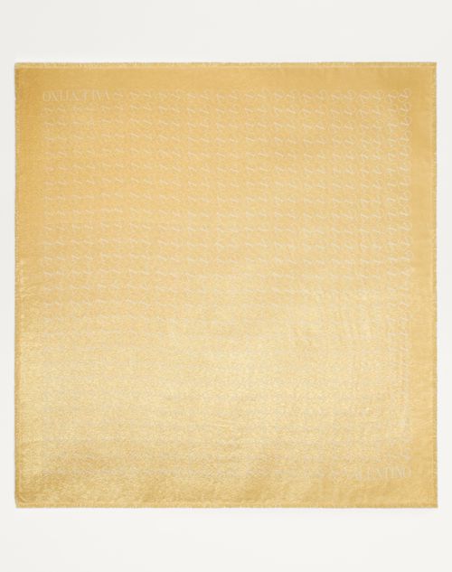 Valentino Garavani Vlogo Signature Jacquard Shawl In Silk, Cashmere And Lurex 140x140 Woman Gold/ivo In Gold/ivory