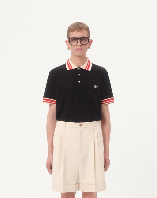 Valentino - Cotton Piqué Polo Shirt With Vlogo Patch - Black - Man - Tshirts And Sweatshirts