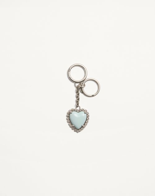 Valentino Garavani Coeur Hyperbole Bag Charm With Key Chain In Metal, Synthetic Material And Crystals Woman Palladium/azure Onesize
