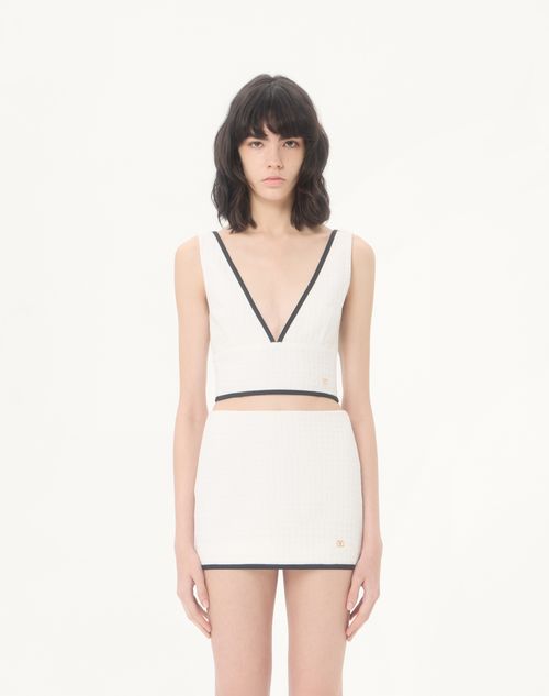 Valentino - Canestrello Cotton Tweed Top - Latte/black - Woman - Shirts And Tops